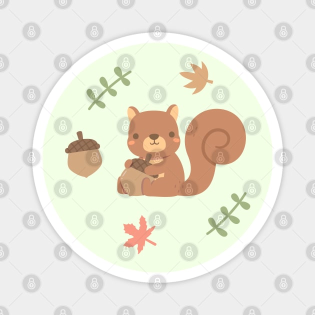 Cute Squirrel Acorn Autumn Leaves Magnet by rustydoodle